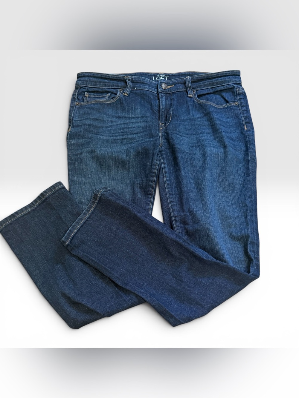 LOFT Modern Straight Jeans Womens 29/8P Dark Wash Stretch Petite EUC